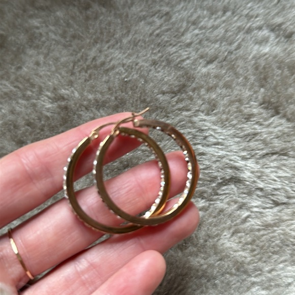 Vintage Rhinestone Gold Hoops - Picture 6 of 9